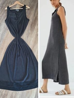 Anthropologie Sleeveless Waffle Knit Tank Dress Maxi Sundress Grey Boho Vacay